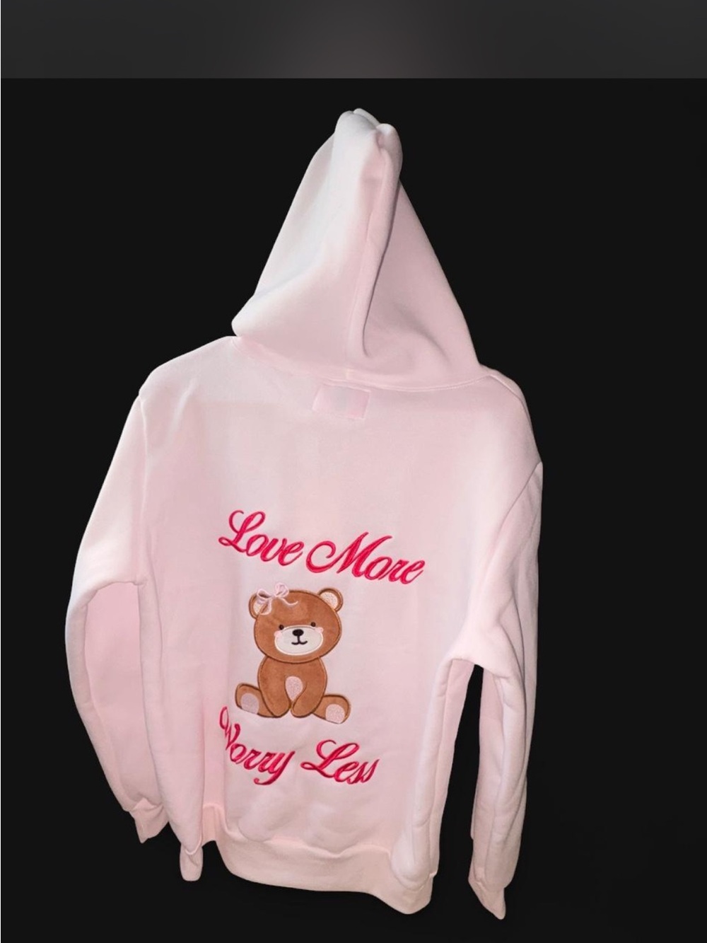 Pink Teddy Graphic Hoodie - Love More Worry Less